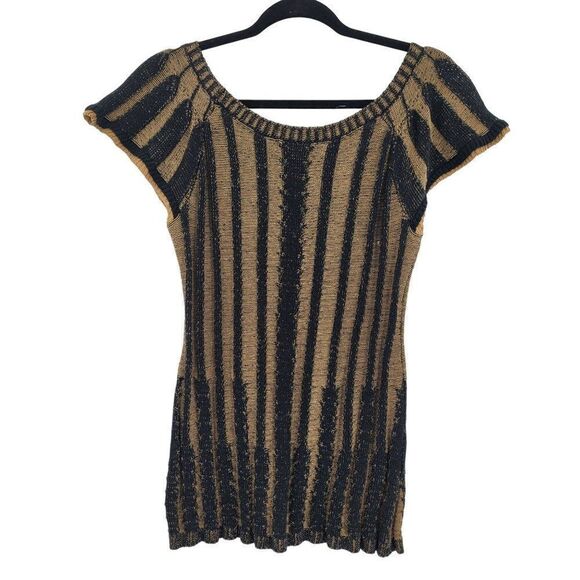 90's Chelsea & Theodore Sweater Gothic Grunge Short Flutter Tunic Brown Black M - Picture 3 of 11